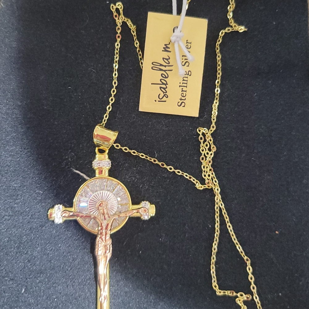 Isabella Sterling Silver Gold Plated Cross Pendant Necklace